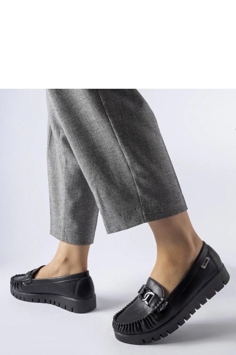 Czarne mokasyny z klamerką na koturnie Lionella - Solea Czarne mokasyny z klamerką na koturnie Lionella - Solea