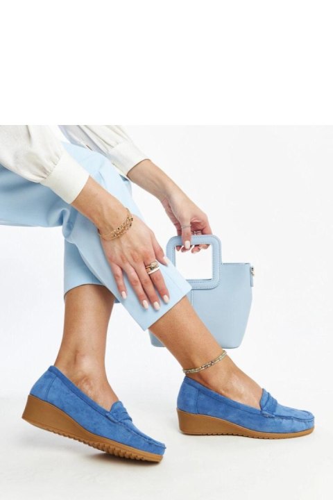 Niebieskie zamszowe mokasyny na koturnie Sakena - Solea