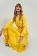 Sukienka Długa żółta sukienka z falbanką S178 Yellow - Nife Sukienka Długa żółta sukienka z falbanką S178 Yellow - Nife