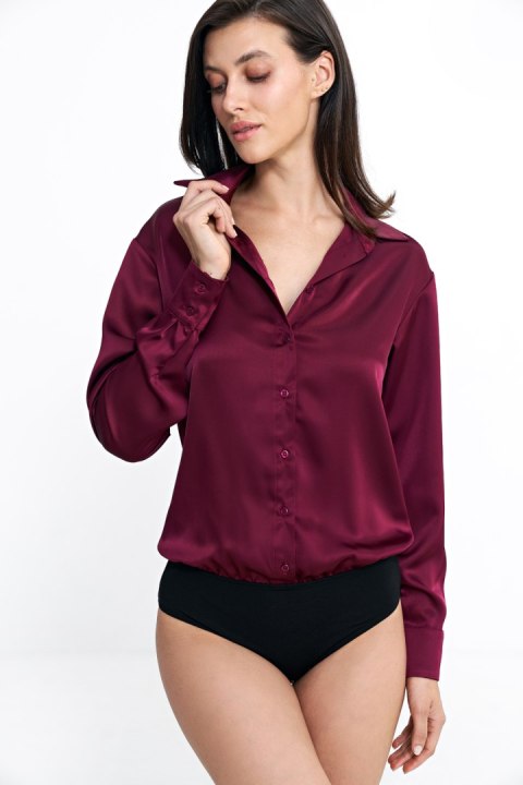 Satynowa koszula body K80 Bordo - Nife Satynowa koszula body K80 Bordo - Nife