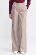 Spodnie z zakładkami wide leg prążek SD105 Beige - Nife Spodnie z zakładkami wide leg prążek SD105 Beige - Nife