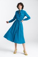 Sukienka lniana zapinana na napy S241 Blue - Nife Sukienka lniana zapinana na napy S241 Blue - Nife