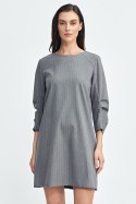 Sukienka z zakładkami na rękawach prążek S262 Grey - Nife Sukienka z zakładkami na rękawach prążek S262 Grey - Nife