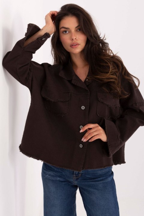 Koszula Damska Model IT-KS-FL5779.87 Dark Brown - Rue Paris Koszula Damska Model IT-KS-FL5779.87 Dark Brown - Rue Paris