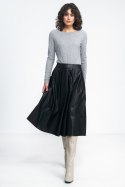 Spódnica Czarna spódnica midi z ecoskóry SP71 Black - Nife Spódnica Czarna spódnica midi z ecoskóry SP71 Black - Nife
