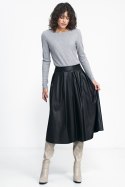 Spódnica Czarna spódnica midi z ecoskóry SP71 Black - Nife Spódnica Czarna spódnica midi z ecoskóry SP71 Black - Nife