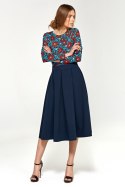 Spódnica Granatowa spódnica midi z zakładkami SP78 Navy - Nife Spódnica Granatowa spódnica midi z zakładkami SP78 Navy - Nife