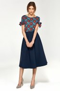 Spódnica Granatowa spódnica midi z zakładkami SP78 Navy - Nife Spódnica Granatowa spódnica midi z zakładkami SP78 Navy - Nife