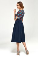 Spódnica Granatowa spódnica midi z zakładkami SP78 Navy - Nife Spódnica Granatowa spódnica midi z zakładkami SP78 Navy - Nife