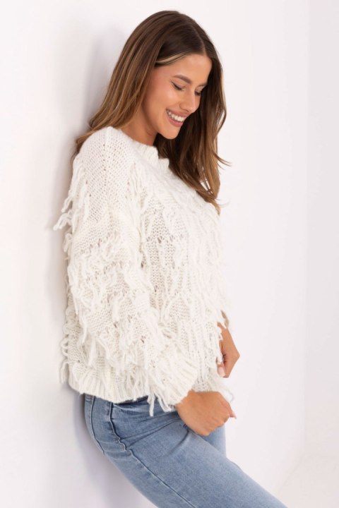 Sweter Damski Model MI-SW-2008.86 Ecru - Rue Paris Sweter Damski Model MI-SW-2008.86 Ecru - Rue Paris