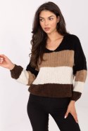 Sweter Damski Model MI-SW-0409.85 Black/Brown - Rue Paris Sweter Damski Model MI-SW-0409.85 Black/Brown - Rue Paris