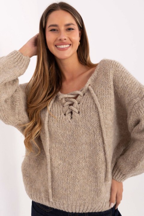 Sweter Damski Model MI-SW-0919.18 Beige - Italy Moda Sweter Damski Model MI-SW-0919.18 Beige - Italy Moda