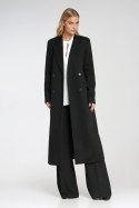 Elegancki płaszcz dwurzędowy PL25 Black - Nife Elegancki płaszcz dwurzędowy PL25 Black - Nife