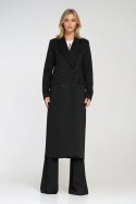 Elegancki płaszcz dwurzędowy PL25 Black - Nife Elegancki płaszcz dwurzędowy PL25 Black - Nife