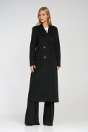 Elegancki płaszcz dwurzędowy PL25 Black - Nife Elegancki płaszcz dwurzędowy PL25 Black - Nife