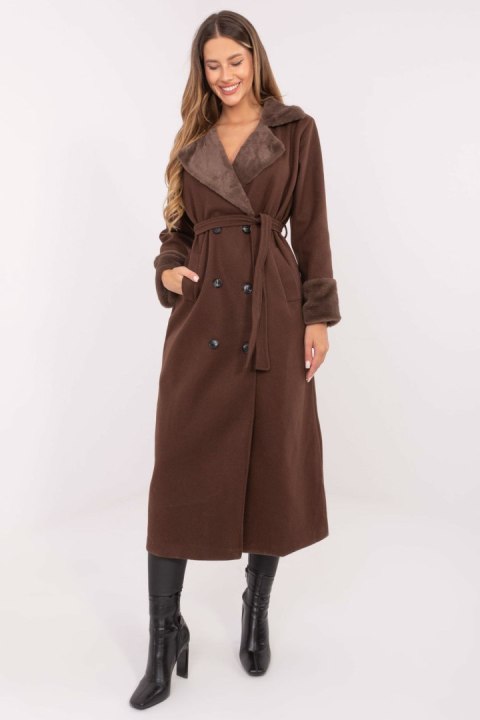 Płaszcz Damski Model IT-PL-4602.01P Brown - Rue Paris Płaszcz Damski Model IT-PL-4602.01P Brown - Rue Paris