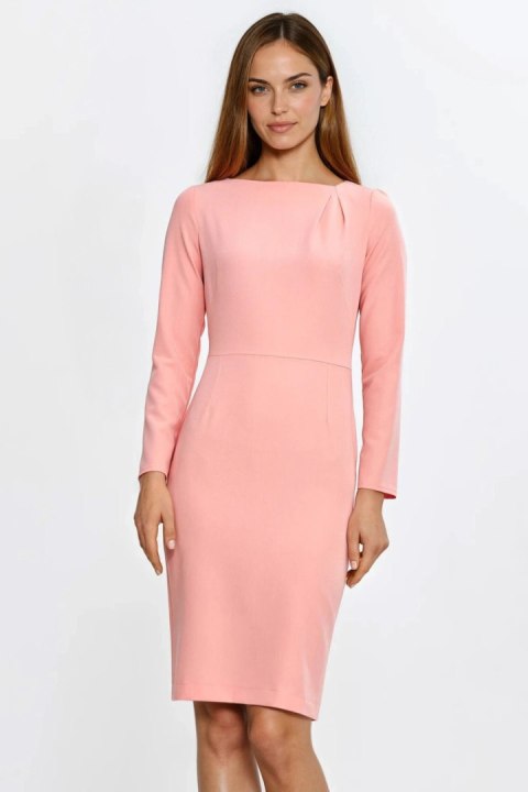 Sukienka z asymetryczną zakładką przy dekolcie S284 Łosoś - Nife