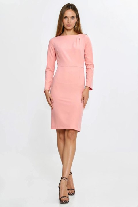 Sukienka z asymetryczną zakładką przy dekolcie S284 Łosoś - Nife