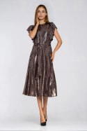 Sukienka Błyszcząca sukienka z falbanami na ramionach S288 Miedziany - Nife