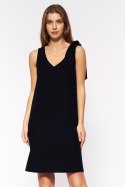 Czarna sukienka z szarfą S198 Black - Nife Czarna sukienka z szarfą S198 Black - Nife