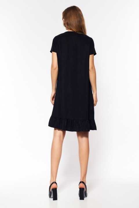 Sukienka Wiskozowa czarna sukienka z fontaziem S199 Black - Nife Sukienka Wiskozowa czarna sukienka z fontaziem S199 Black - Nife