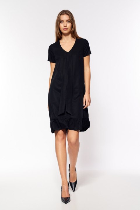 Sukienka Wiskozowa czarna sukienka z fontaziem S199 Black - Nife Sukienka Wiskozowa czarna sukienka z fontaziem S199 Black - Nife