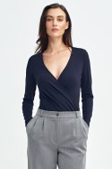 Bluzka body z kopertowym dekoltem B176 Navy - Nife Bluzka body z kopertowym dekoltem B176 Navy - Nife