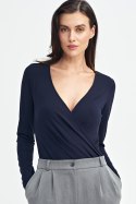 Bluzka body z kopertowym dekoltem B176 Navy - Nife Bluzka body z kopertowym dekoltem B176 Navy - Nife