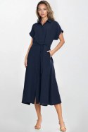 Sukienka Bawełniana muślinowa sukienka koszulowa S269 Navy - Nife Sukienka Bawełniana muślinowa sukienka koszulowa S269 Navy - Nife
