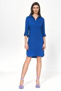 Sukienka Chabrowa sukienka oversize z podwijanym rękawem S226 Chaber - Nife Sukienka Chabrowa sukienka oversize z podwijanym rękawem S226 Chaber - Nife
