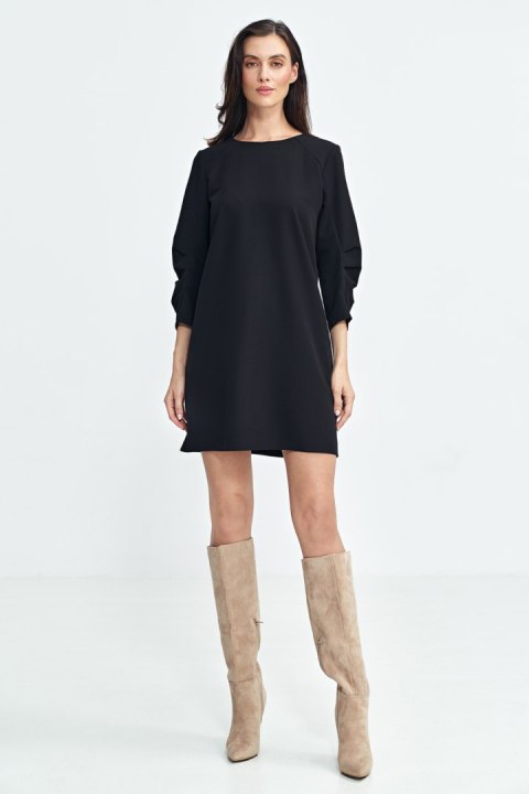 Sukienka z zakładkami na rękawach S258 Black - Nife Sukienka z zakładkami na rękawach S258 Black - Nife