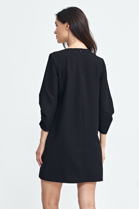 Sukienka z zakładkami na rękawach S258 Black - Nife Sukienka z zakładkami na rękawach S258 Black - Nife