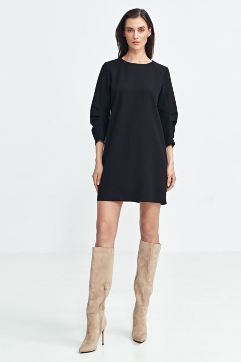 Sukienka z zakładkami na rękawach S258 Black - Nife Sukienka z zakładkami na rękawach S258 Black - Nife