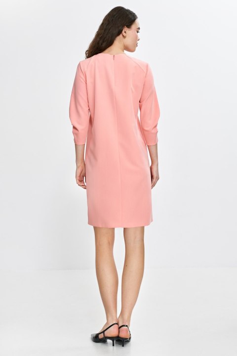 Sukienka z zakładkami na rękawach S267 Łosoś - Nife Sukienka z zakładkami na rękawach S267 Łosoś - Nife