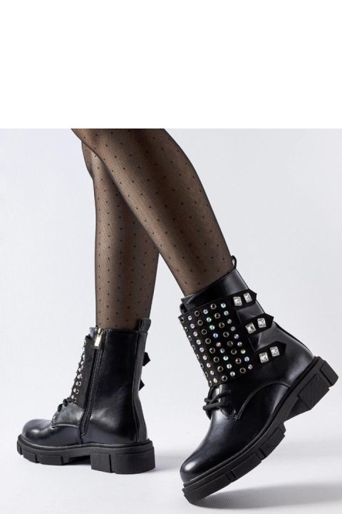 Czarne botki zdobione cyrkoniami Cento - Solea