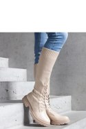 Beżowe wsuwane kozaki z materiałową elastyczną cholewką Luana - Solea Beżowe wsuwane kozaki z materiałową elastyczną cholewką Luana - Solea