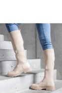 Beżowe wsuwane kozaki z materiałową elastyczną cholewką Luana - Solea Beżowe wsuwane kozaki z materiałową elastyczną cholewką Luana - Solea